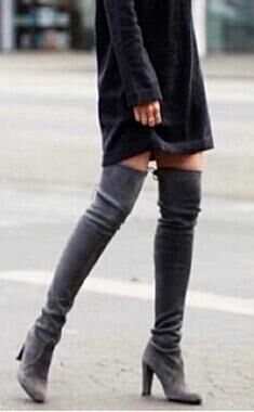 Stuart Weitzman Highland Over The Knee Boots Size 10 Grey Suede Block Heel OTK